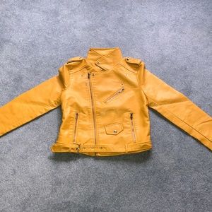 Yellow faux leather moto jacket